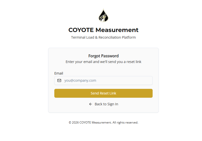 Forgot Password screen with email field and Send Reset Link button