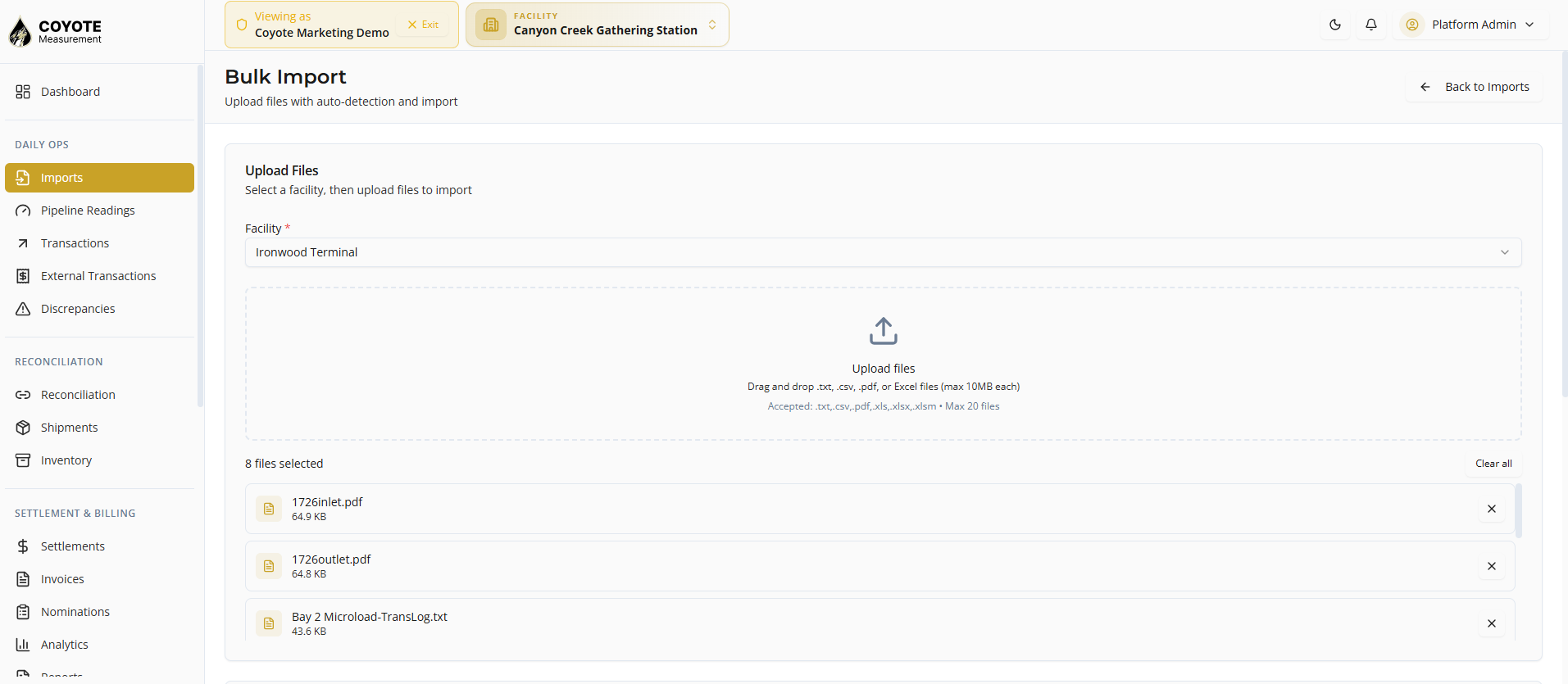Bulk Import — drag-and-drop upload area