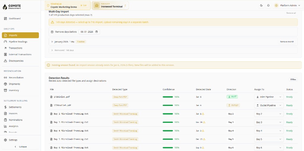 Multi-Day Import — trim date range when files span many days