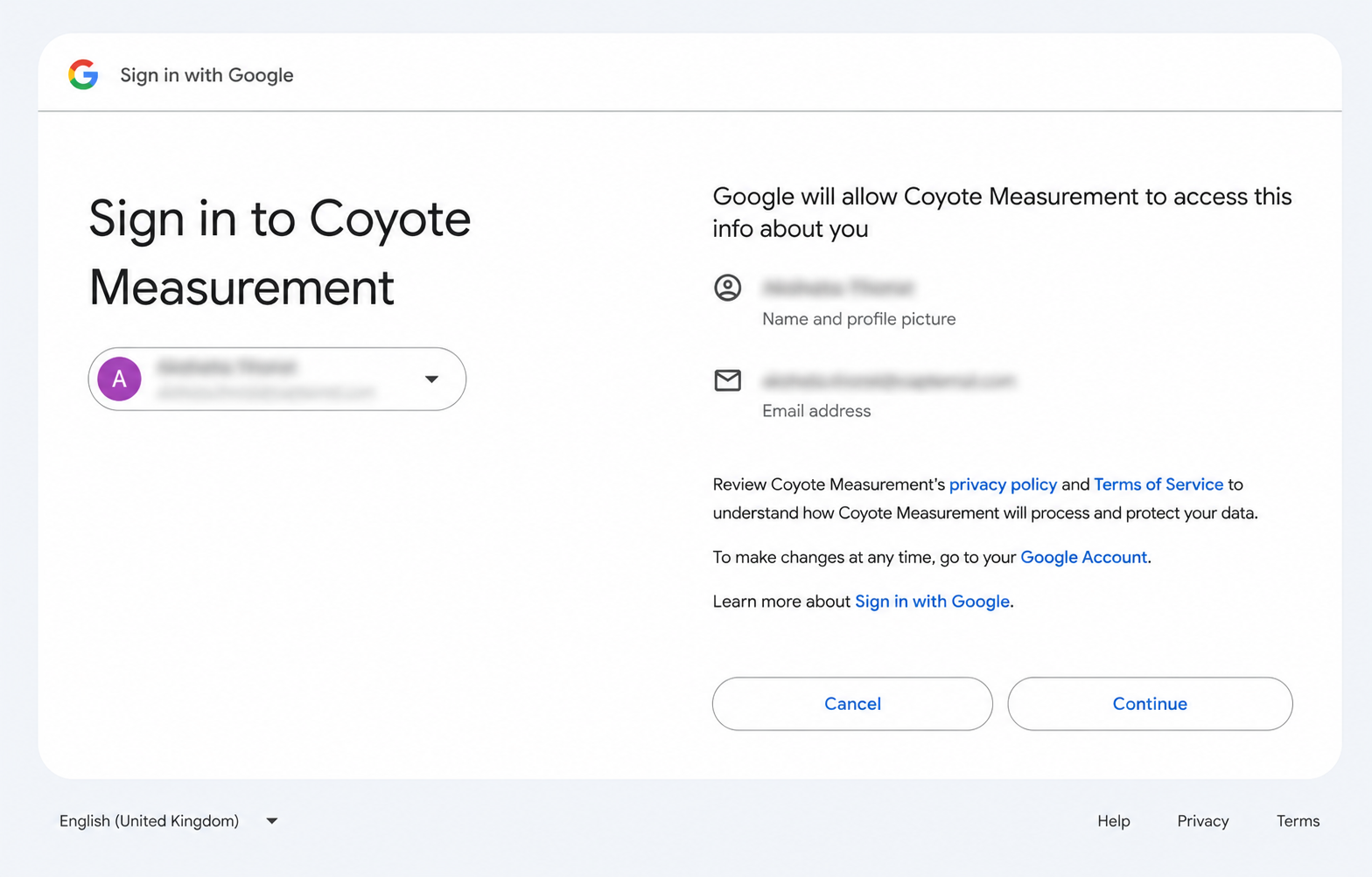 Configuration tab — private mode with Google Connection